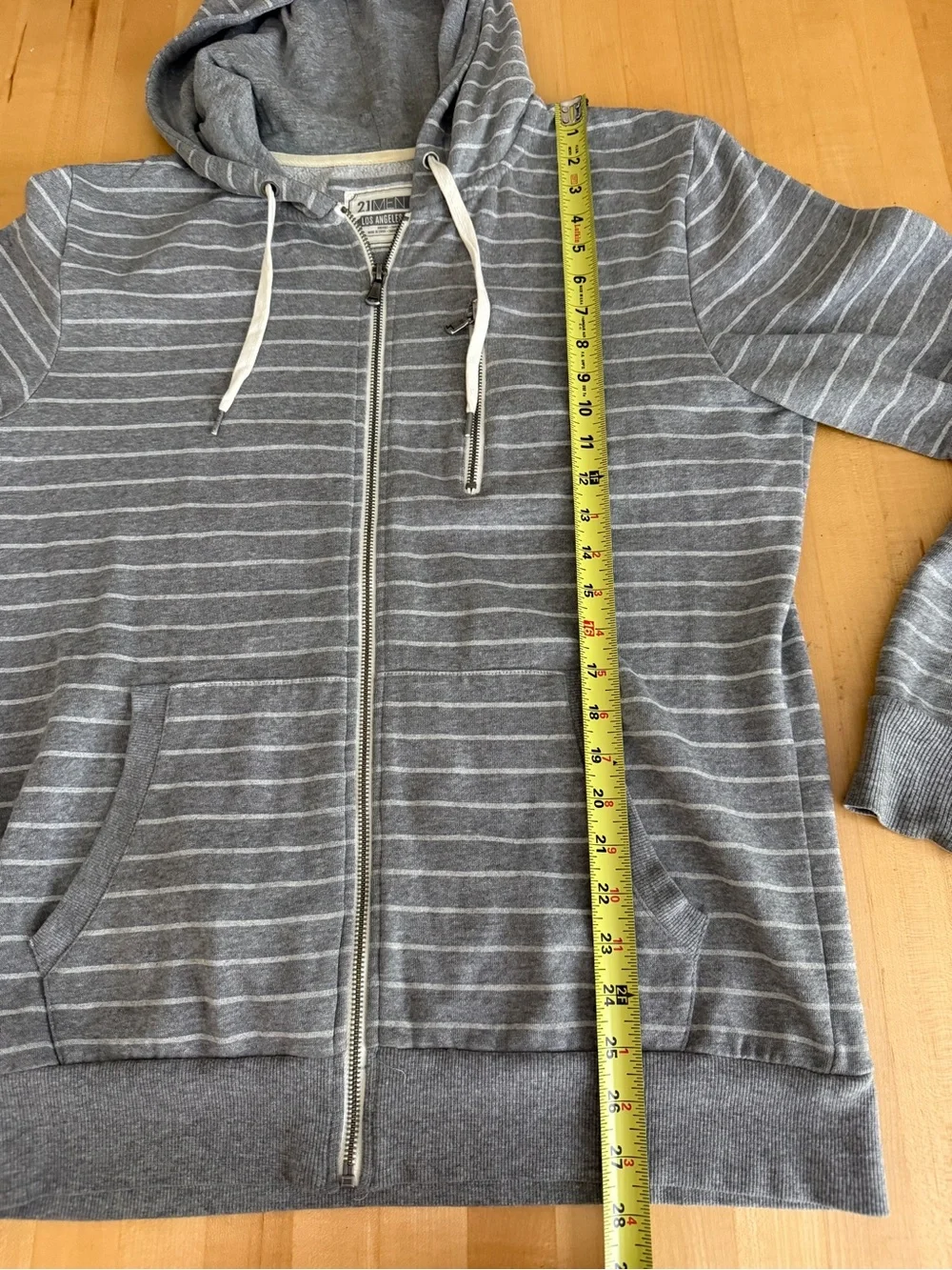 Forever 21 Men Gray Striped Zip-up Hoodie Soft & Cuddly Large